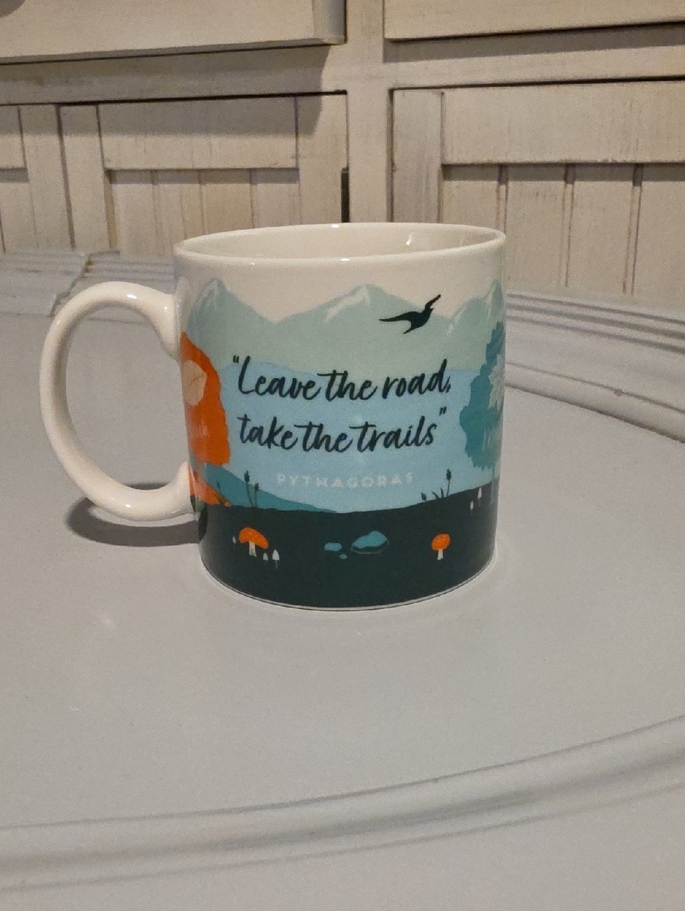 NATURE WALK Ceramic Trail Quote Mug in Teal and Orange 12-14 OZ.